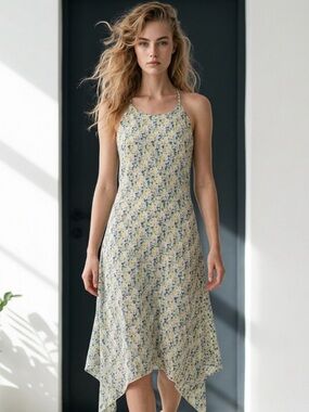 2 for $30 | The Limited High-Low Halter Dress in White, Blue and Yellow Mosaic